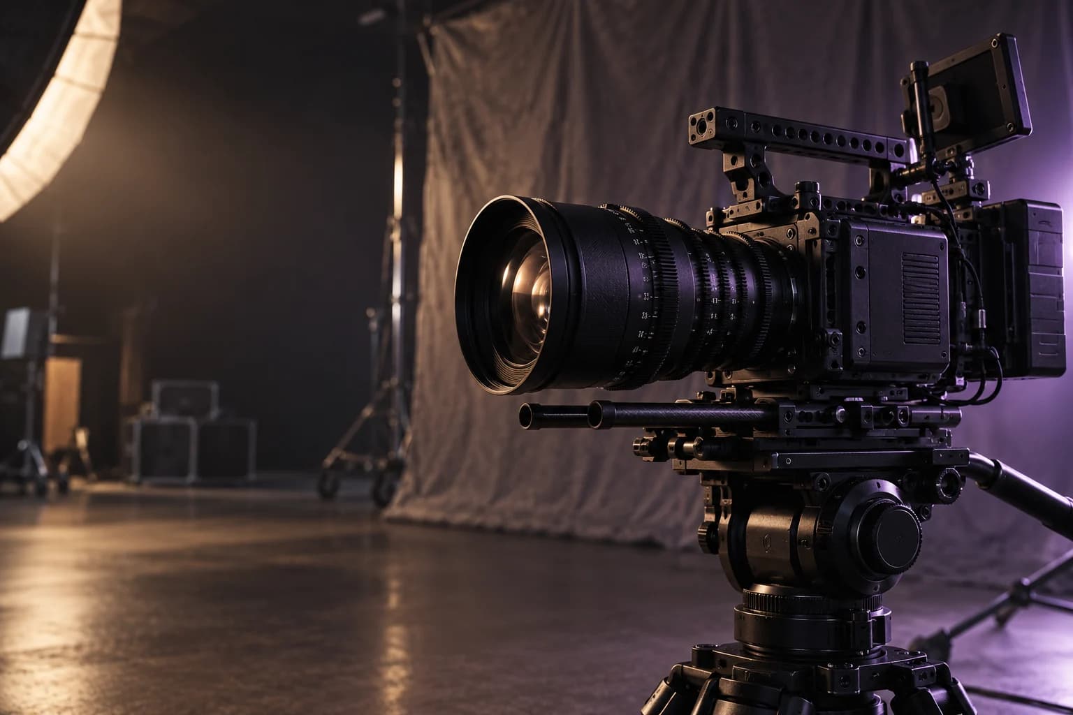 Professional cinema camera and studio lighting set