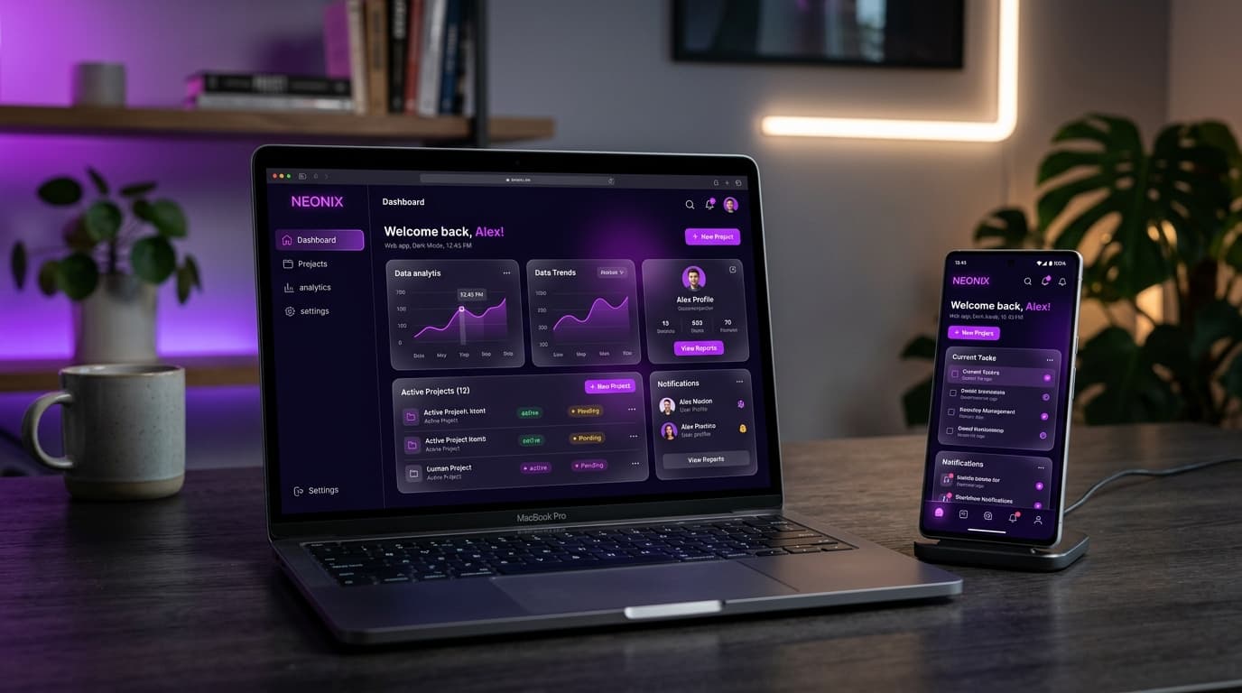 Modern responsive web application on laptop and smartphone